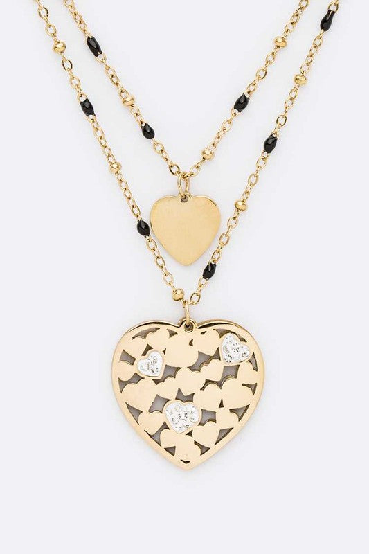Layered CZ Heart Pendant Necklace