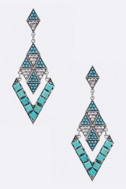 Stone Pave Iconic Geo Western Earrings