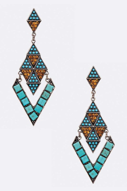 Stone Pave Iconic Geo Western Earrings