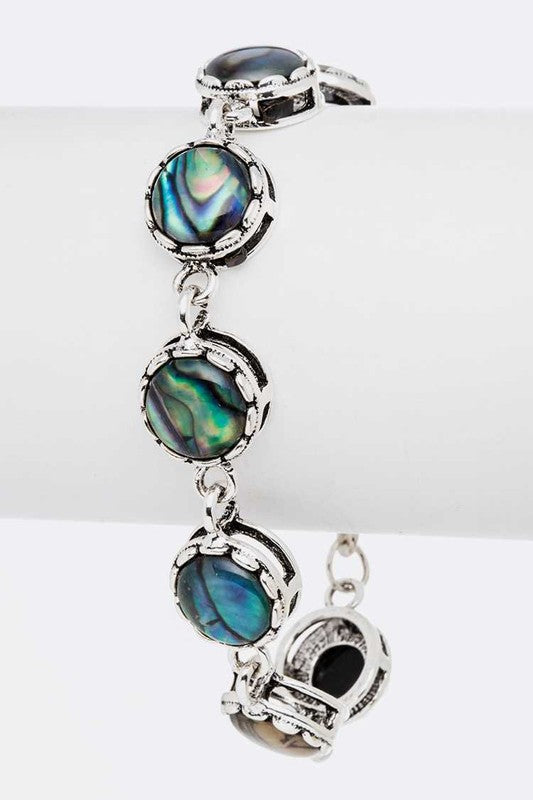 Abalone Round Link Station Toggle Bracelet