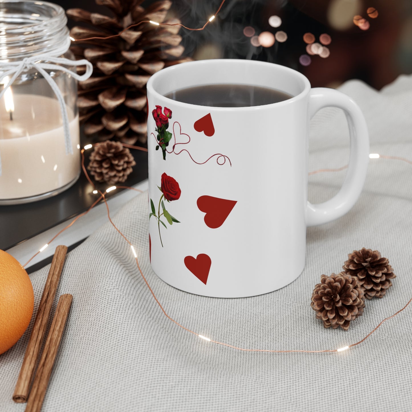 Ceramic Rose and Hearts Mug 11oz