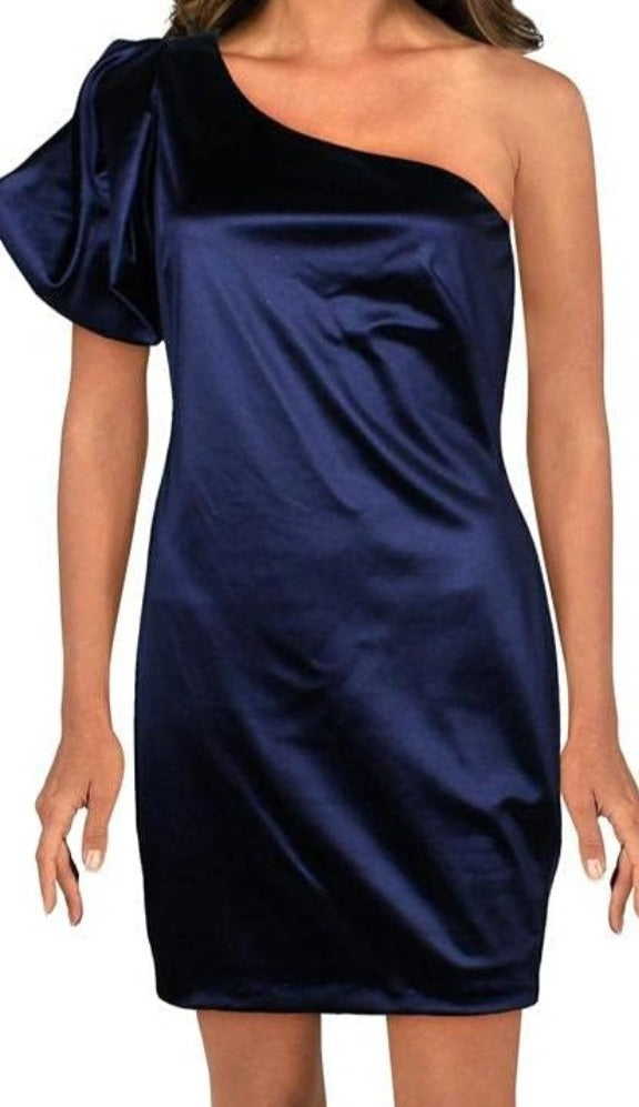 Blondie Nites One-Shoulder Puff-Sleeve Dress Navy Blue