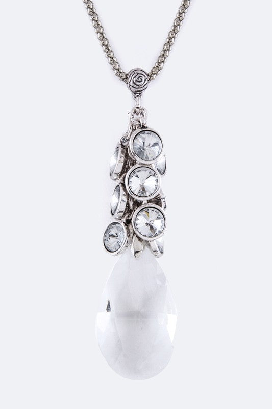Fringe Crystals & Teardrop Pendant Necklace Set