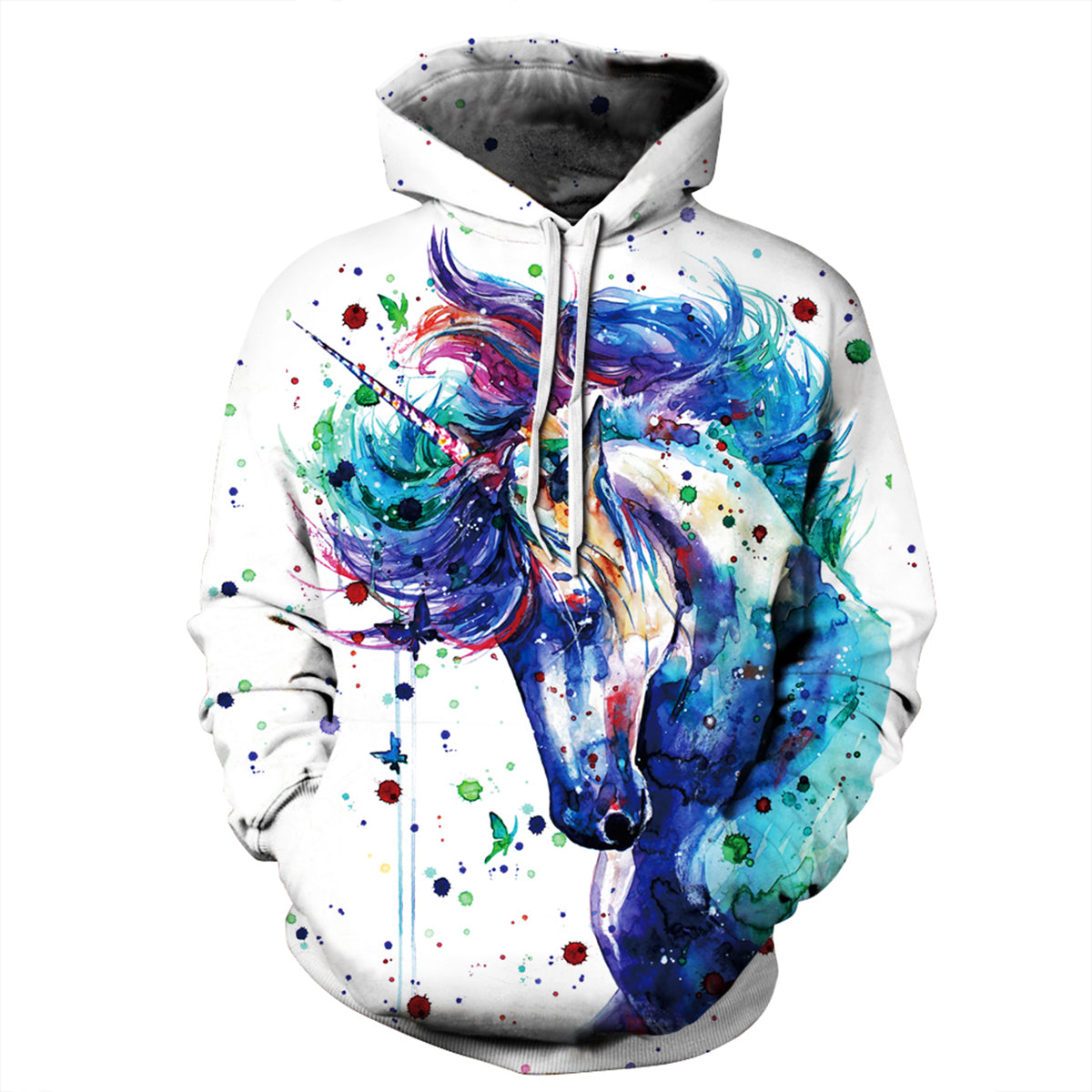 Full Size Unicorn Print Drawstring Hoodie with Pockets