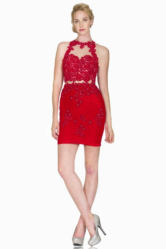 2 Piece Lace Mini Dress Red