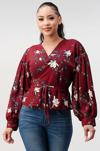 Floral Surplice W/Kimono Sleeve Top