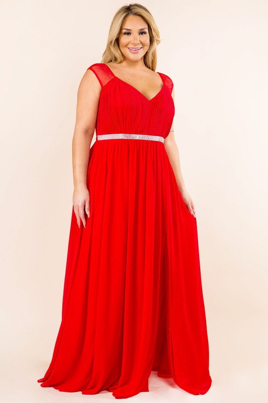 PLUS CAP SLEEVE CHIFFON DRESS