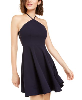 Juniors Sequined Laced Dress Navy