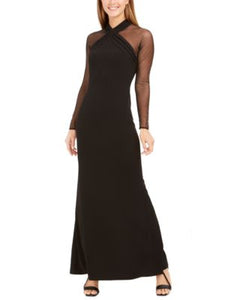 Illusion Halter Gown Black Party Evening Dress