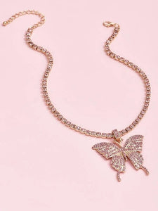 Rhinestone Butterfly Charm Necklace