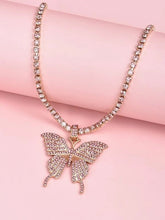 Rhinestone Butterfly Charm Necklace