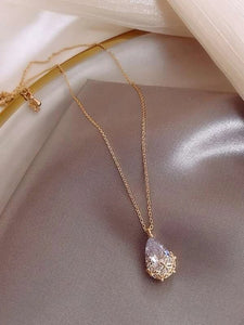 Faux Teardrop Crystal Charm Necklace