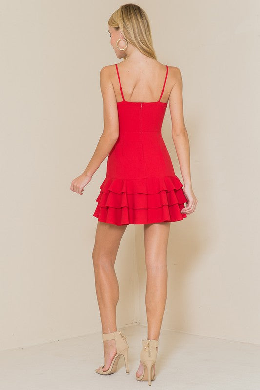 SOLID COLOR RUFFLE HEM SHORT DRESS