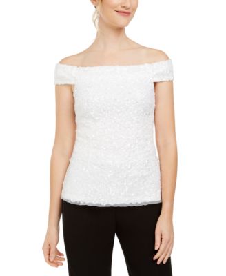 Andianna Papell Sequined Off-The-Shoulder White Top