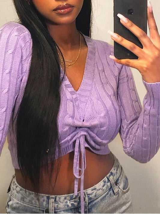 Drawstring Purple Sweater