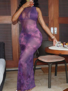Turtleneck Tie-dye Purple Dress