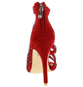 Red Open Toe Jewel Embellished Strappy Heel