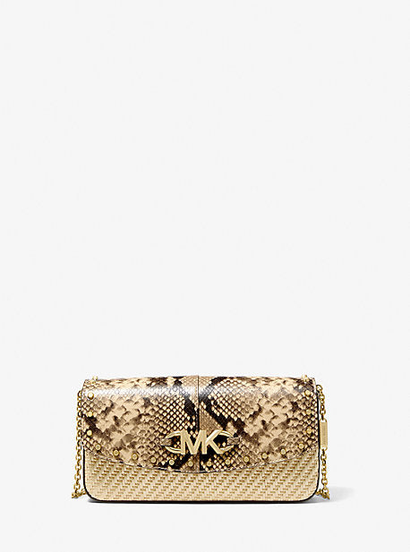 Michael Kors Izzy Studded Python Embossed Leather Clutch Crossbody Bag - Natural