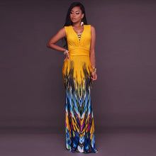 Charming Elegant Sleeveless Colorful Printing Dress Gold - Desireez 