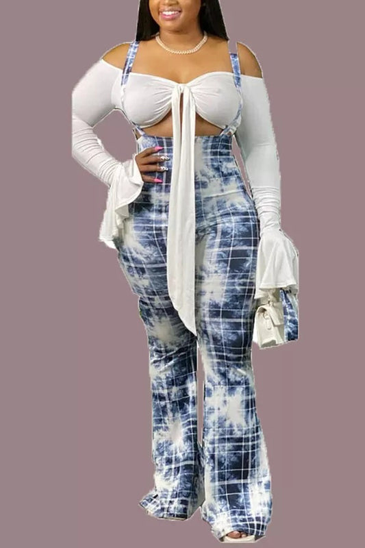 Blue and White Plus Size Pants