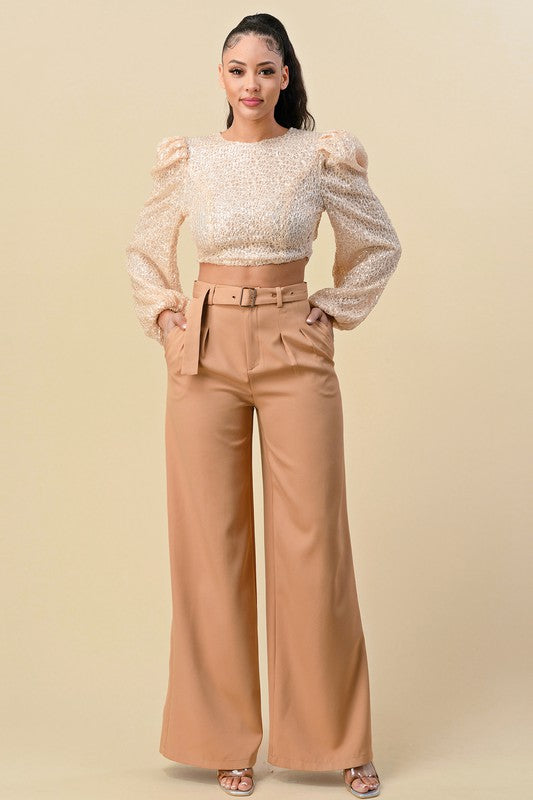 Wide Pants with Belt Camel