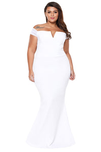 White Plus Size Sheer Sleeve Column Dress