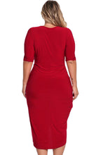 Red Plus Size Plunge Cross Strap Surplice Bodycon Dress