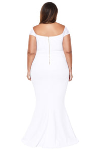 White Plus Size Sheer Sleeve Column Dress