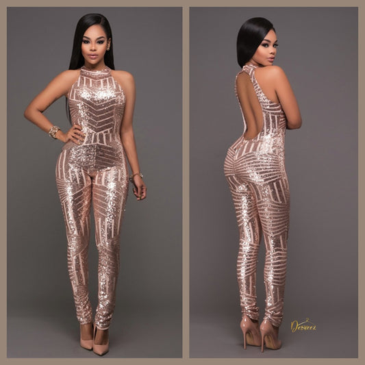 Sleeveless Sequin Backless Bodycon Jumpsuit by@Outfy