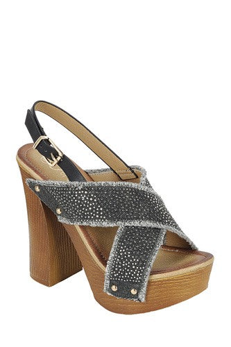 Ladies fashion ankle strap with adjustable buckle, wooden block heel - Desireez 