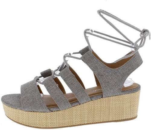 OPEN TOE GHILLIE LACE UP SLINGBACK WEDGE GRAY - Desireez 