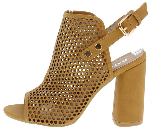 PEEP TOE PERFORATED SLING BACK SLANTED HEEL