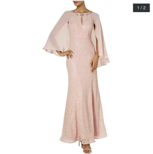 SL Fashions Sequined Cape Gown Pink 14