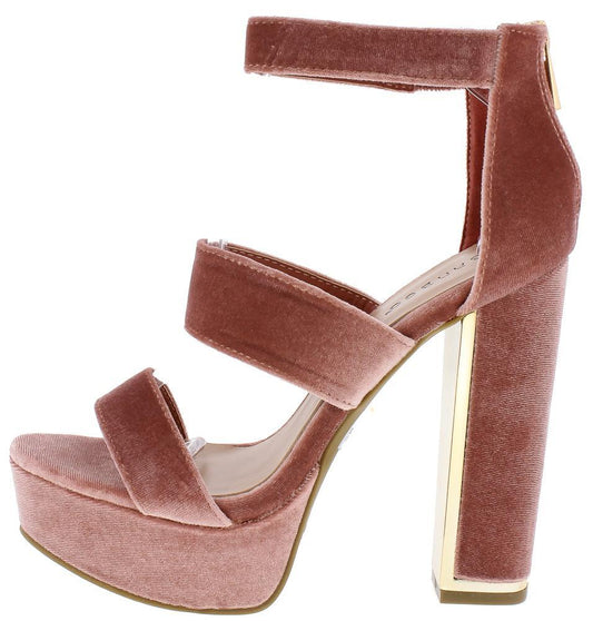 OPEN TOE THREE STRAP BLOCK PLATFORM HEEL - Desireez 