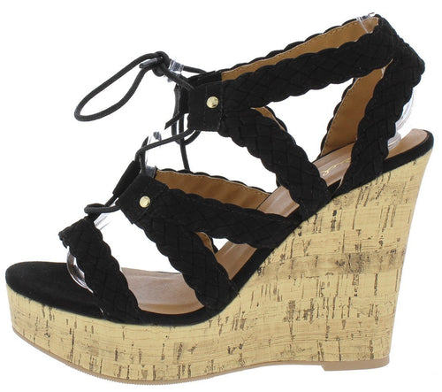 SCALLOPED STRAP GHILLIE LACE UP CORK WEDGE