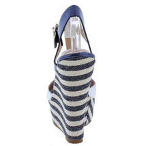 Emma123 Multi Blue Striped Peep Toe T Strap Platform Wedge - Desireez 