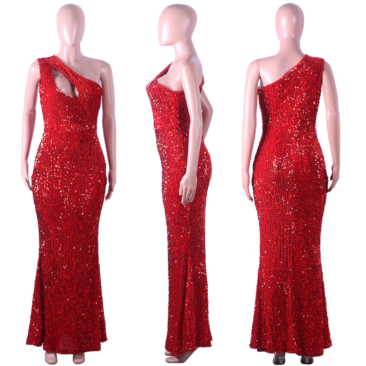 Sequined One Shoulder Evening Dress
