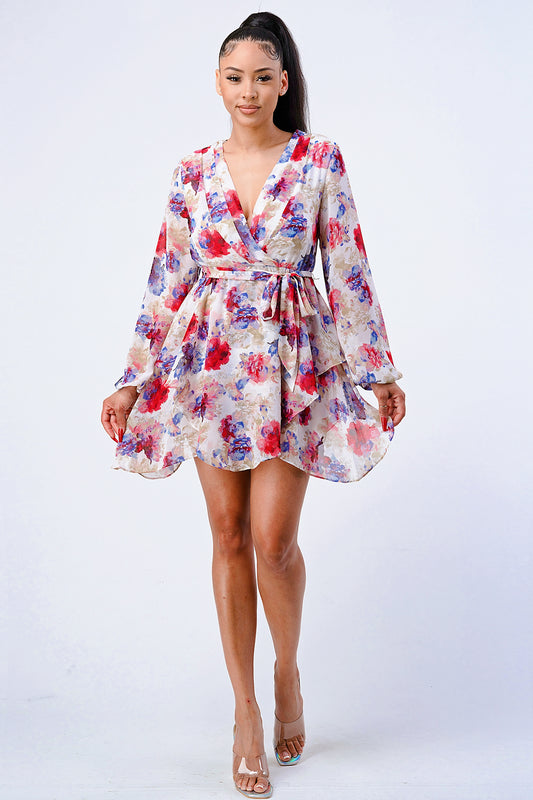 Floral Chiffon Tie Wrap Dress