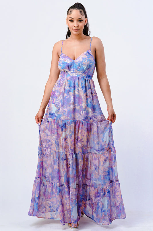 Floral  Chiffon Ruffled Dress