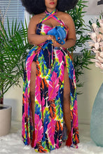 Multicolor Plus Size Print Backless Dress