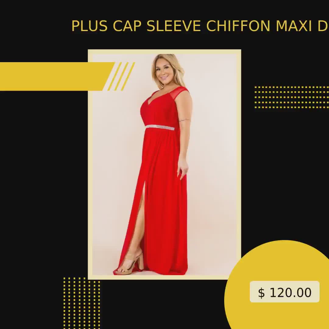 PLUS CAP SLEEVE CHIFFON MAXI DRESS by@Vidoo
