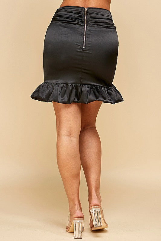Satin Ruffle Mini Shirt Black