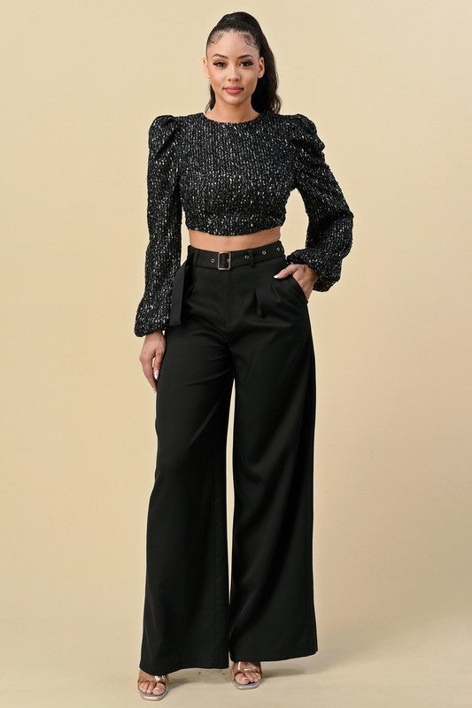 Wide Pants with Belt Black