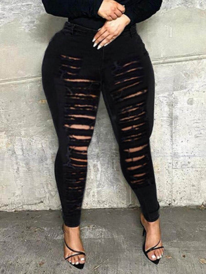 High-waisted Ripped Black Jeans