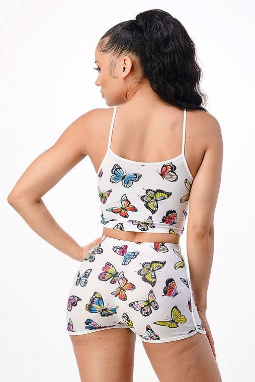 Print Butterfly Elastic Shorts Set