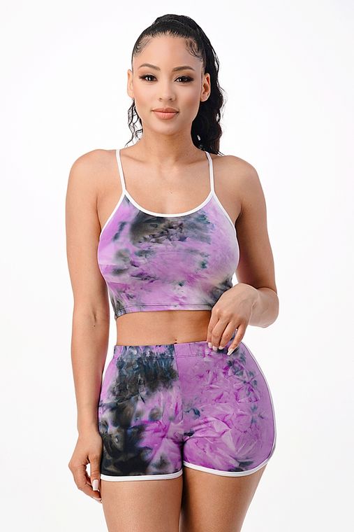 Tie Dye Shorts Set Purple